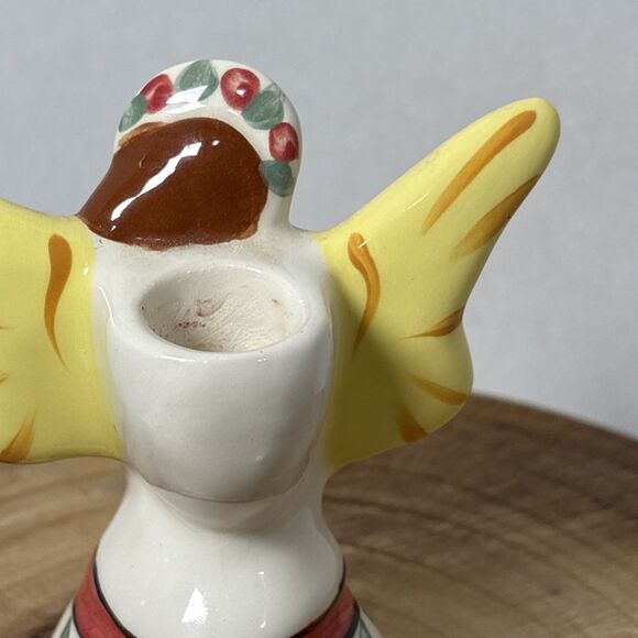 Vintage White Dog Pottery Christmas Angel Poinsettia Gift Figurine Candle Holder - Picture 8 of 14